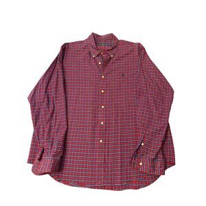 Ralph Lauren Mens Red & Blue Plaid Button-Down Shirt XXL Cotton Casual